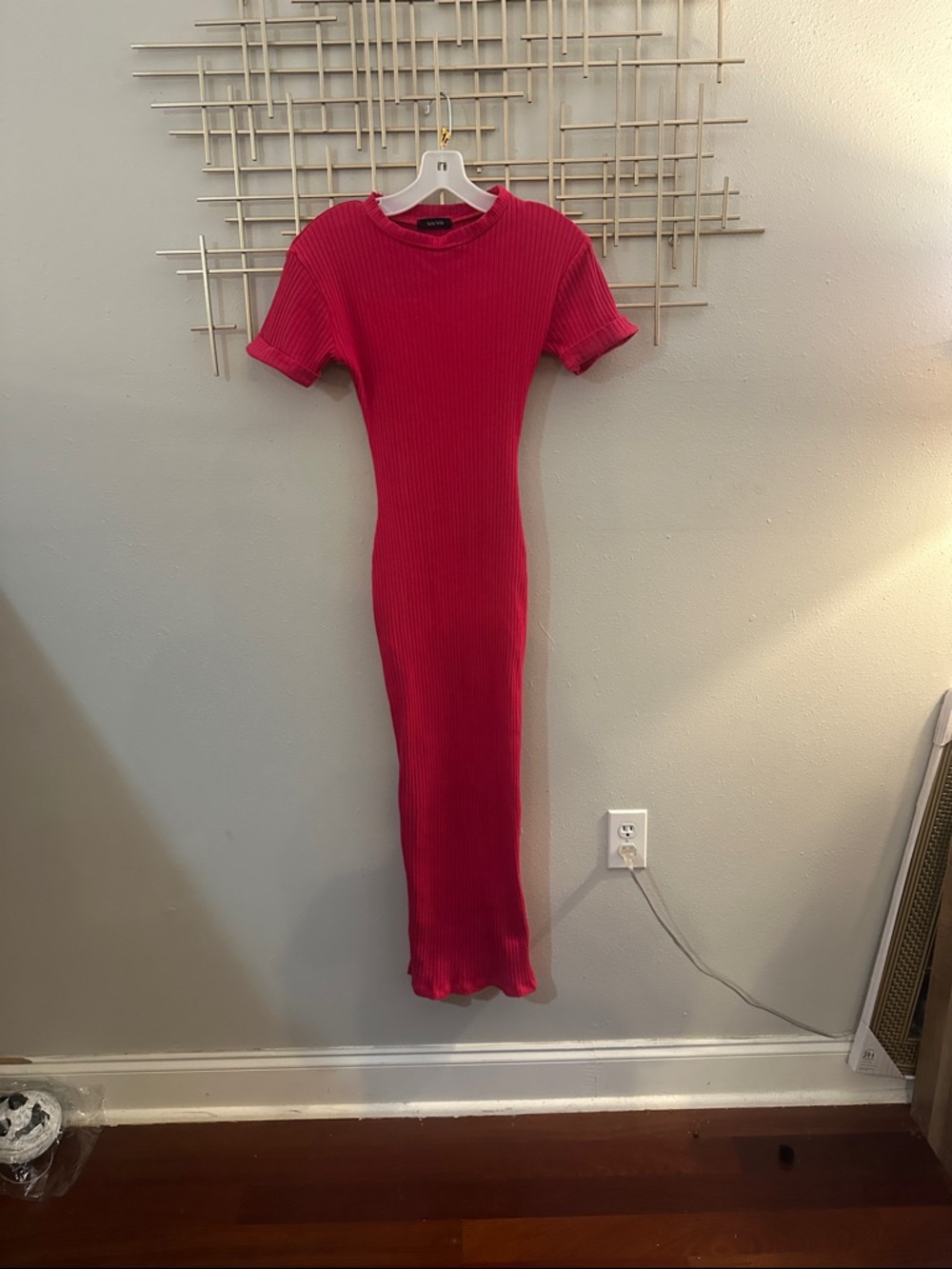 Slim Ribbed T-Shirt Maxi Dress - Pink